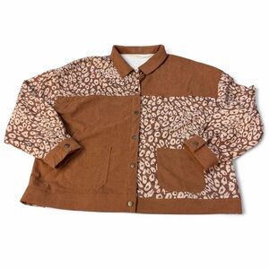 Leopard Print Colorblock Ribbed Shacket Women’s 2XL Jacket Boho Western Spring